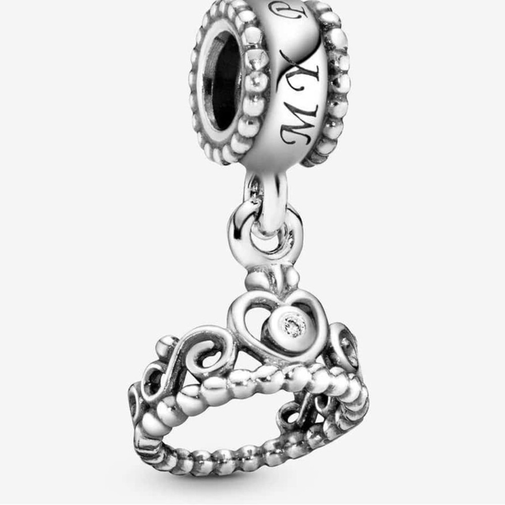 Pandora Silver Princess Crown Heart Ring Charm
